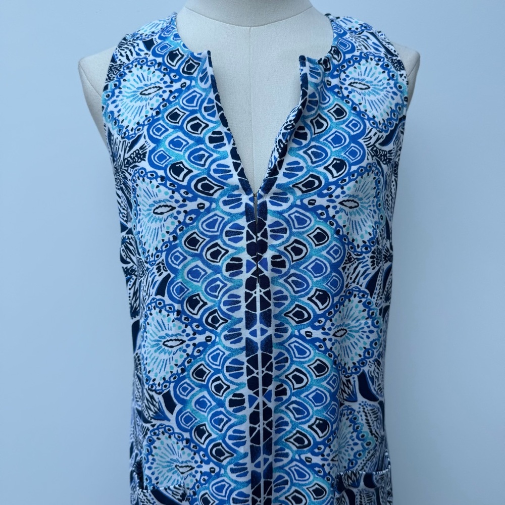 Lilly Pulitzer Blue and White V-Neck Mermaid Tail Print Dress Size 4 - Picture 4 of 15